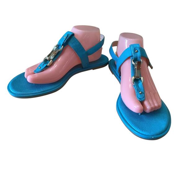 NINE WEST TURQUOISE SNAKE EMBOSSED SLINGBACK SANDALS 9.5 - Picture 3 of 9